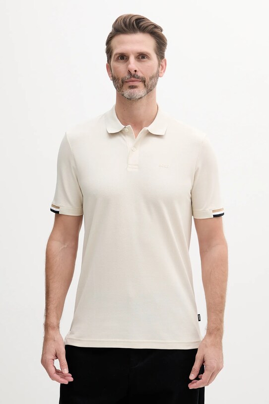 Bavlnené polo tričko BOSS jednofarebný béžová 50467113
