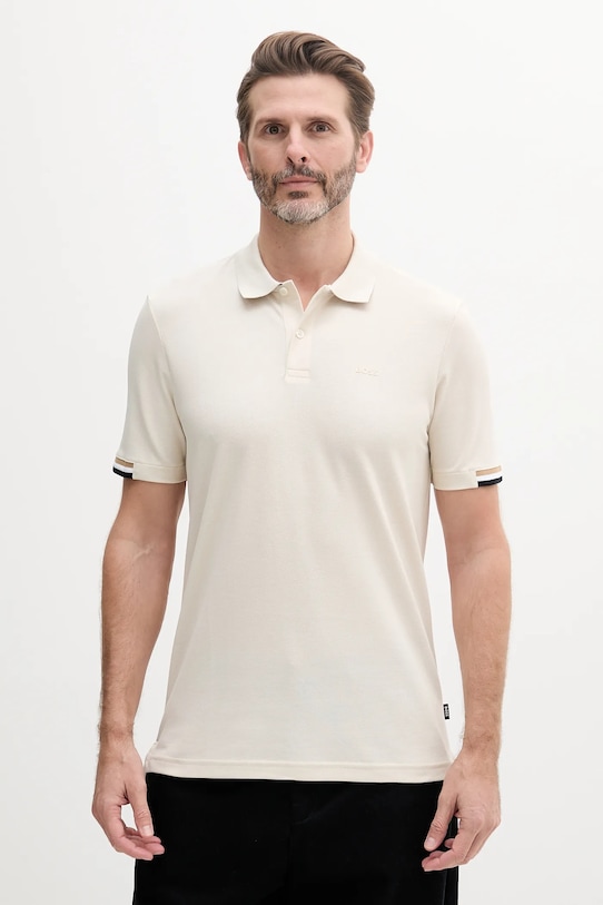 Bavlněné polo tričko BOSS hladký béžová 50467113