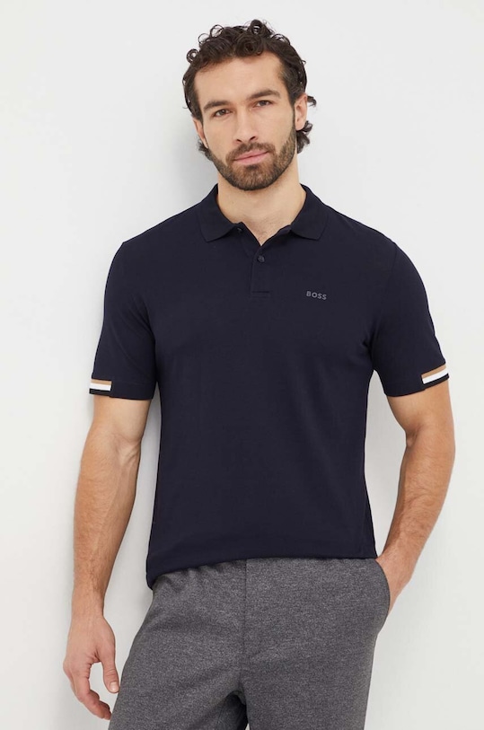 Bavlnené polo tričko BOSS jednofarebný tmavomodrá 50467113