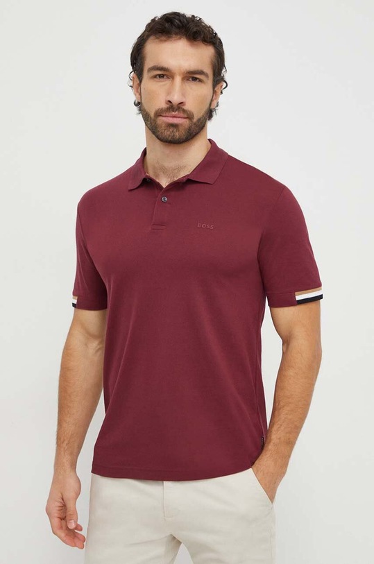 Bavlnené polo tričko BOSS jednofarebný burgundské 50467113