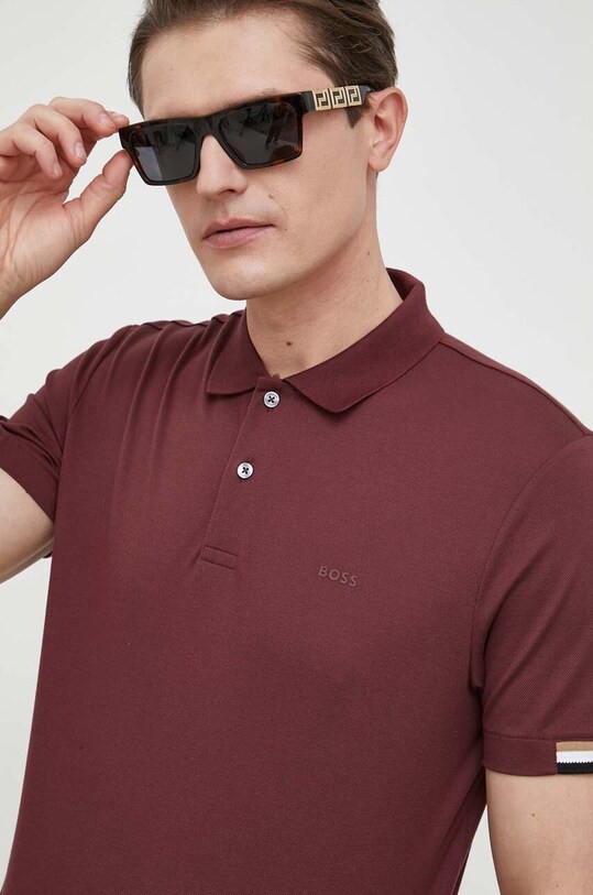 BOSS polo bawełniane bawełna bordowy 50467113