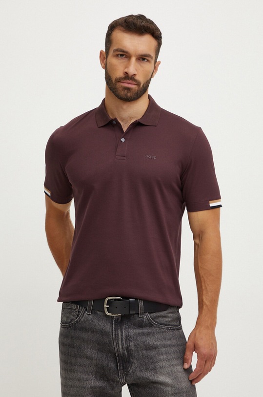 BOSS polo bawełniane bordowy 50467113