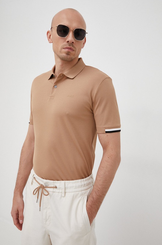 Pamučna polo majica BOSS pamuk bež 50467113