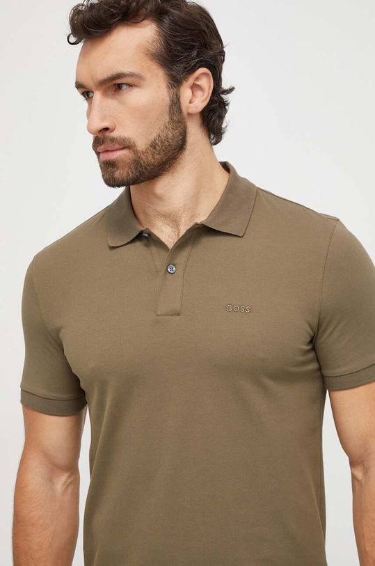 Bavlněné polo tričko BOSS hladký zelená 50468301