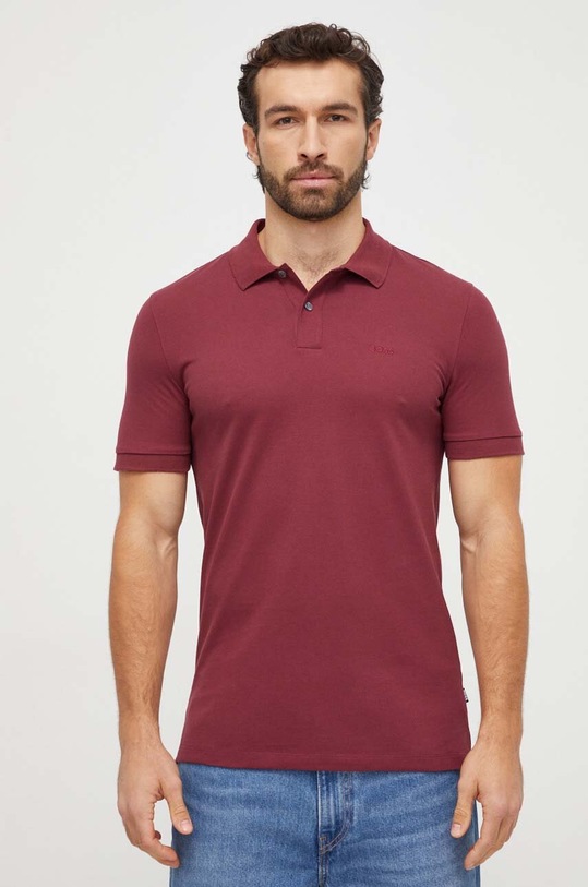 BOSS polo bawełniane 50468301 bordowy SS24