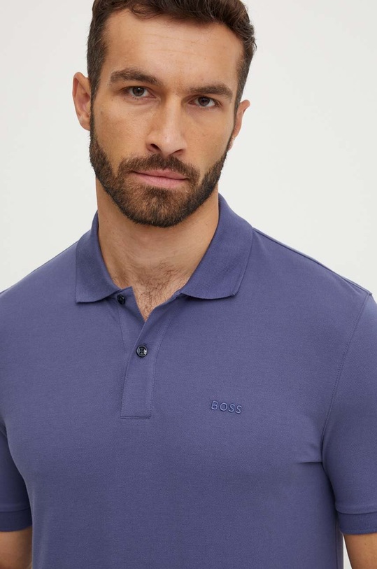Bavlněné polo tričko BOSS hladký modrá 50468301