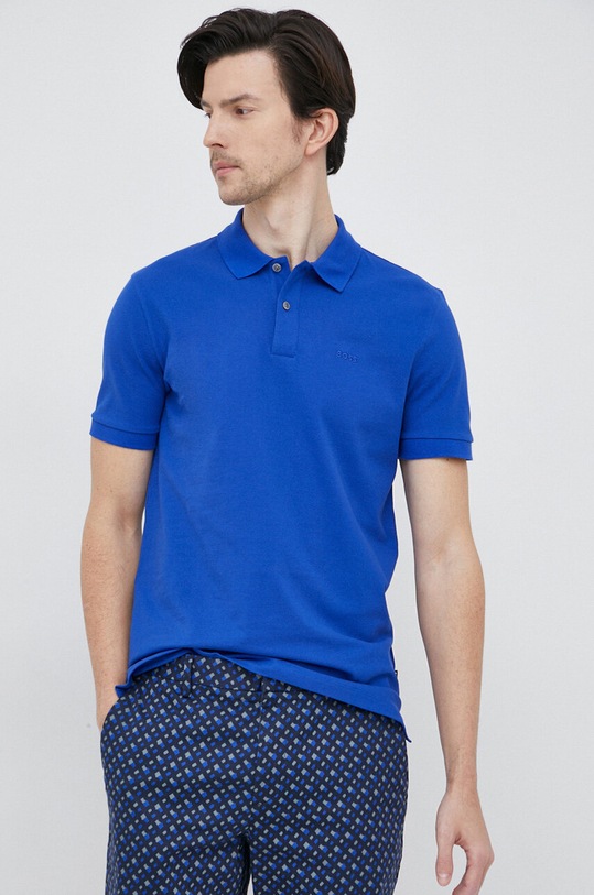 Bavlněné polo tričko BOSS hladký modrá 50468301