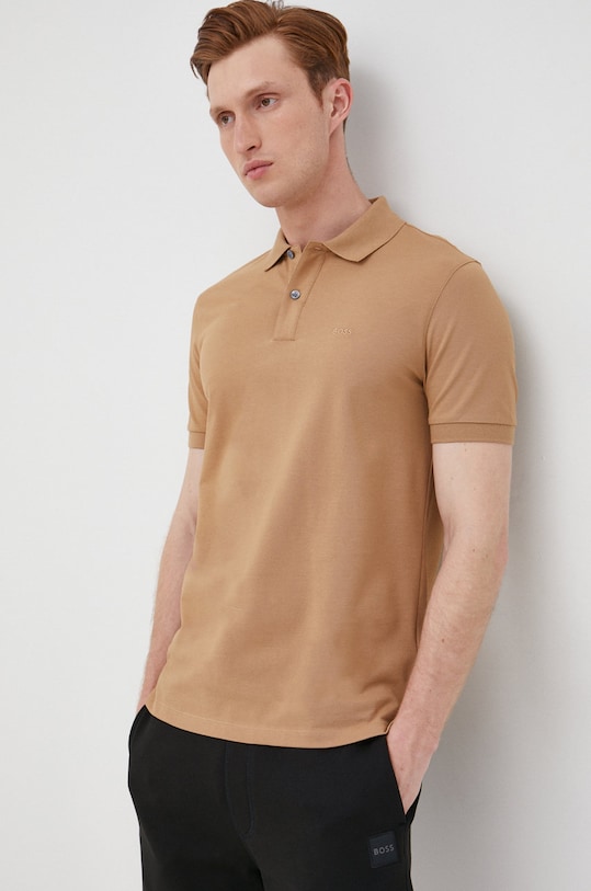 Bavlnené polo tričko BOSS jednofarebný béžová 50468301