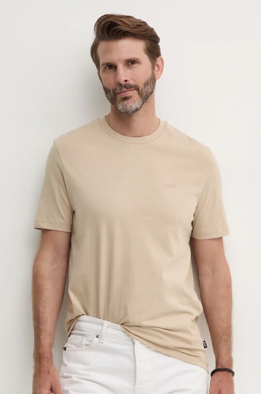 Хлопковая футболка BOSS бежевый 50468347