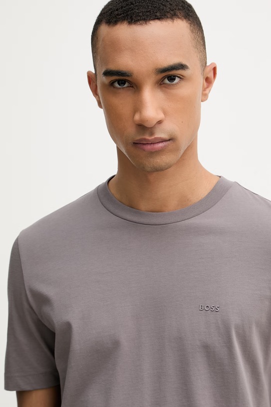 BOSS T-shirt męski bawełniany Thompson 01 brązowy 50468347