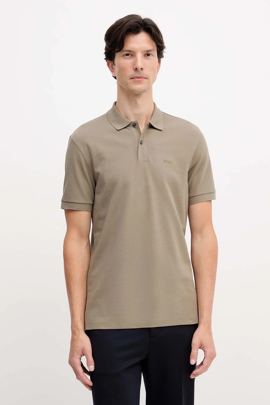 Bavlnené polo tričko BOSS jednofarebný zelená 50468362