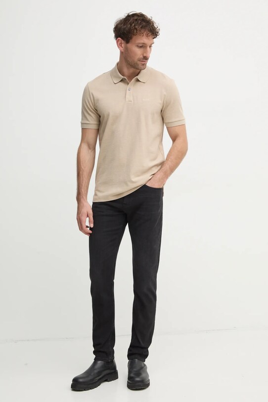 Памучна тениска с яка BOSS 50468362 бежов AA00