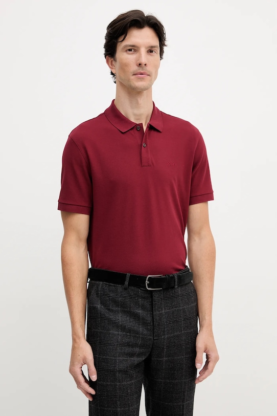 BOSS polo bawełniane bawełna bordowy 50468362