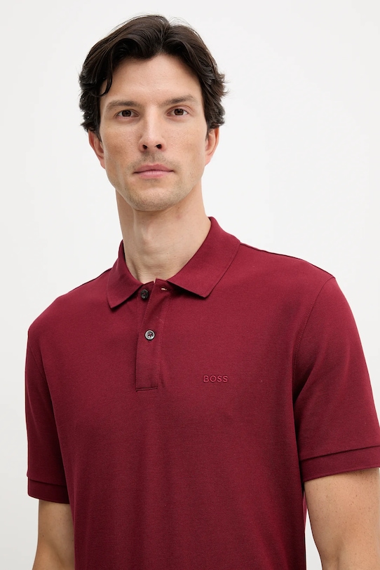 BOSS polo bawełniane bordowy 50468362