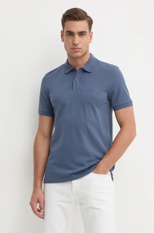 Bavlněné polo tričko BOSS hladký modrá 50468362