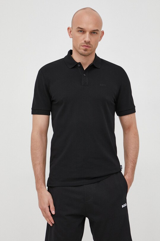 Bavlněné polo tričko BOSS hladký černá 50468362
