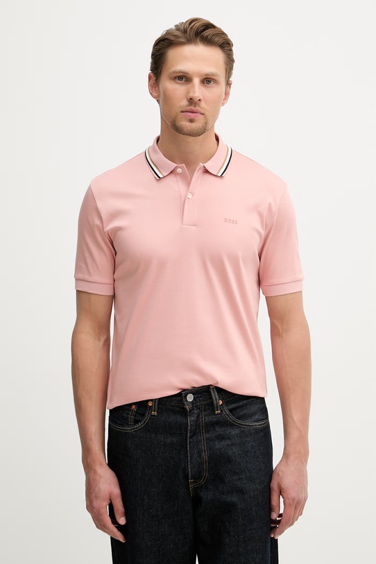 BOSS polo za muškarce od pamuka Penrose 38 roza 50469360