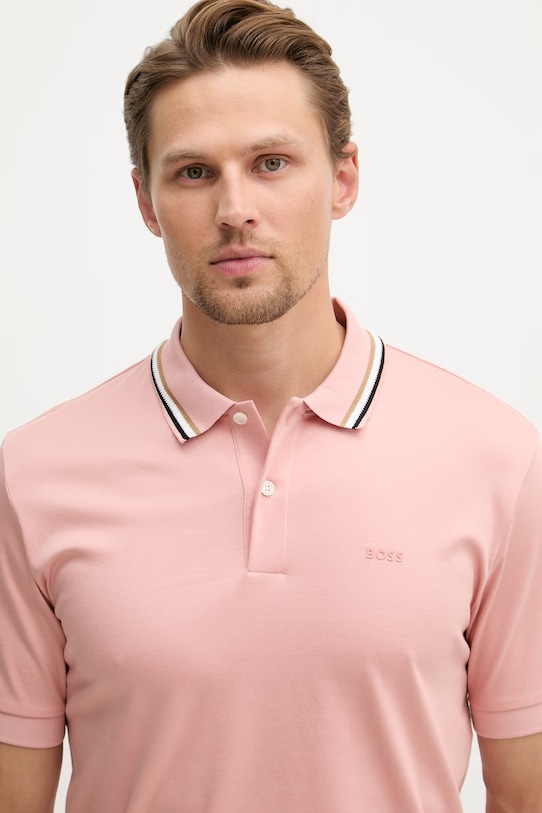 BOSS polo za muškarce od pamuka Penrose 38 roza 50469360