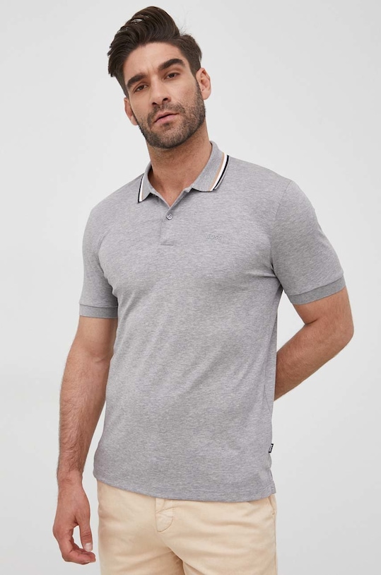 BOSS polo de bumbac gri 50469360