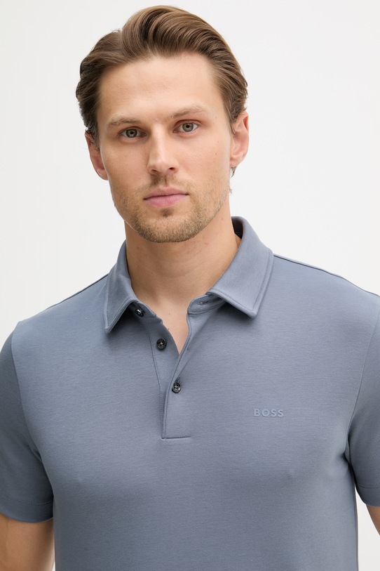 BOSS тениска с яка мъжка от памук син 50471335