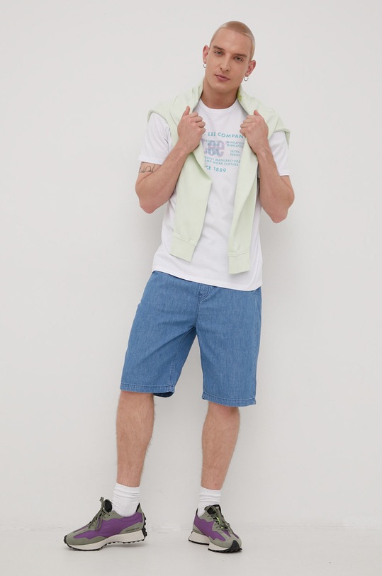 Bombažen t-shirt Lee L68JFELJ bela SS22