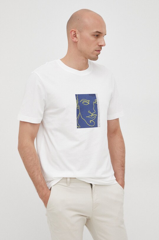 Selected Homme t-shirt bawełniany nadruk beżowy 16084688.CloudDance