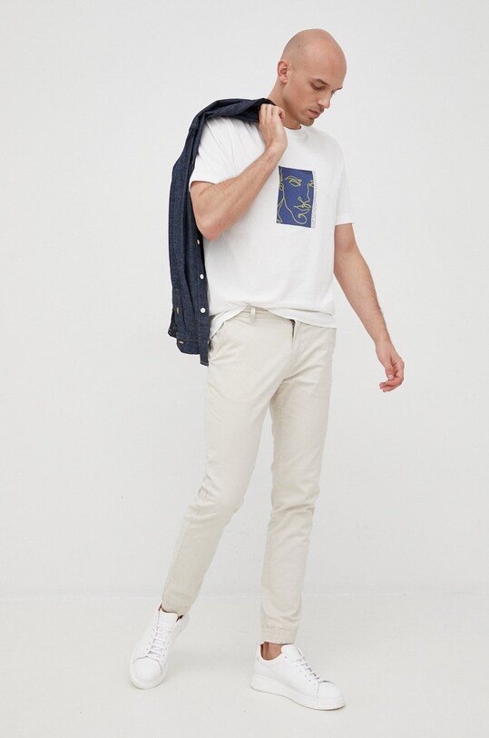 Selected Homme t-shirt bawełniany 16084688.CloudDance beżowy SS22