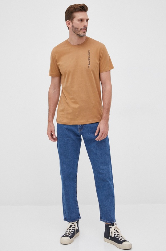 Calvin Klein Jeans t-shirt bawełniany J30J320187.PPYY J30J320187.PPYY brązowy SS22