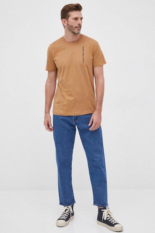 Calvin Klein Jeans t-shirt bawełniany J30J320187.PPYY J30J320187.PPYY brązowy SS22
