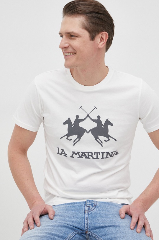 La Martina t-shirt bawełniany regular beżowy CCMR05