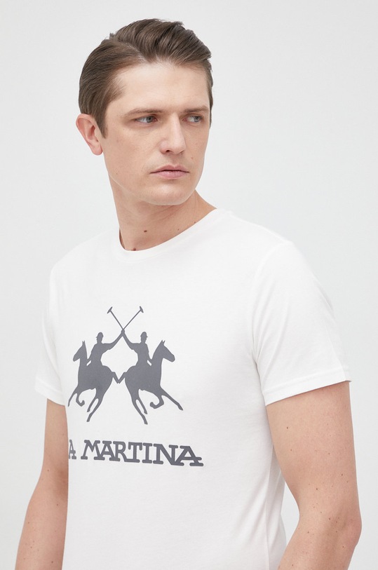 La Martina t-shirt bawełniany beżowy CCMR05