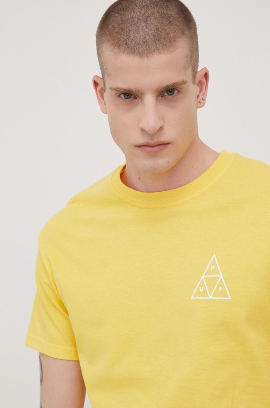 HUF t-shirt bawełniany żółty ts01751