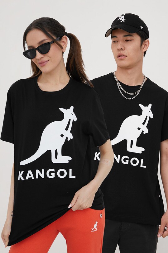 Kangol t-shirt bawełniany nadruk czarny KLEU005