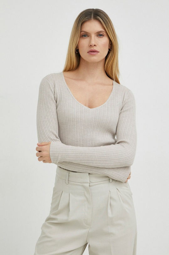 Vlněná šála By Malene Birger béžová Q71411004