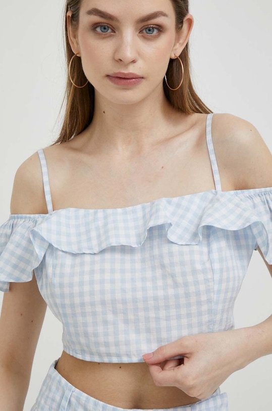 Top s prímesou ľanu United Colors of Benetton slim modrá 5YCNDQ04K.913