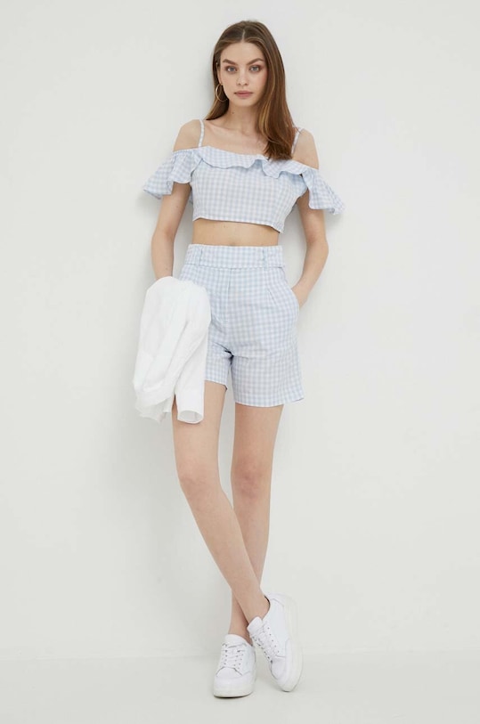 Top s prímesou ľanu United Colors of Benetton 5YCNDQ04K.913 modrá SS23