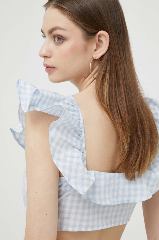 Top s prímesou ľanu United Colors of Benetton 5YCNDQ04K.913 modrá