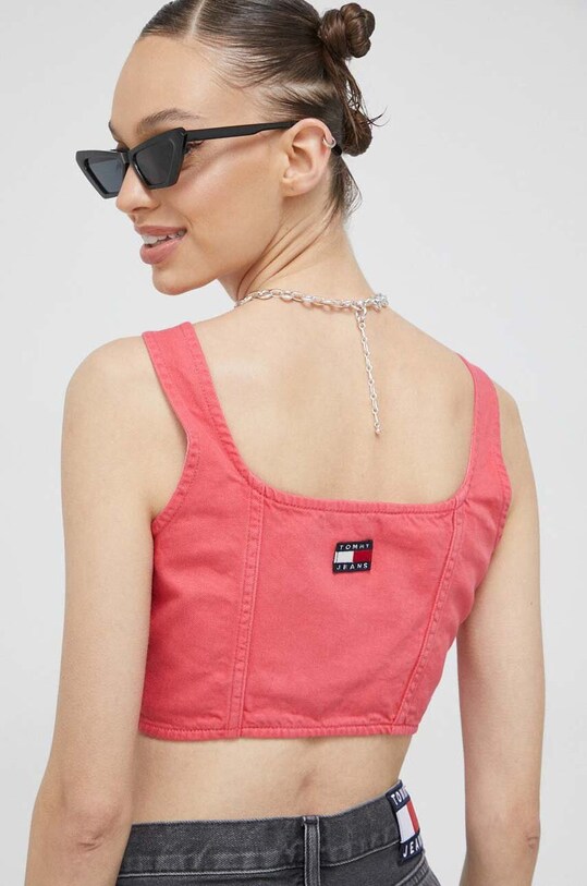 Tommy Jeans top jeansowy bawełna różowy DW0DW15664.PPYX