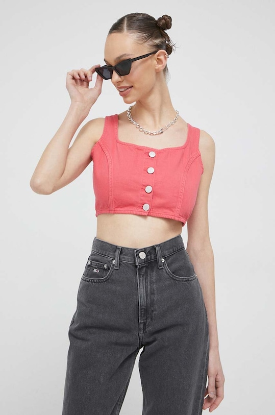 Îmbrăcăminte Tommy Jeans top din denim DW0DW15664.PPYX roz