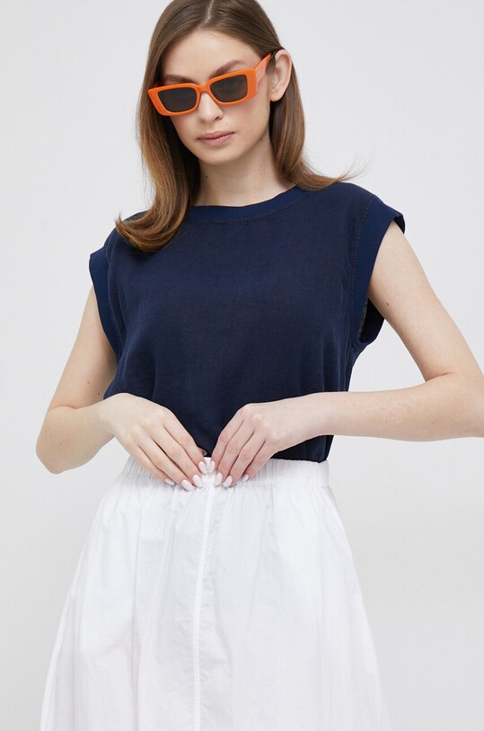 Lanen top Deha Okrogel mornarsko modra D83231.25515