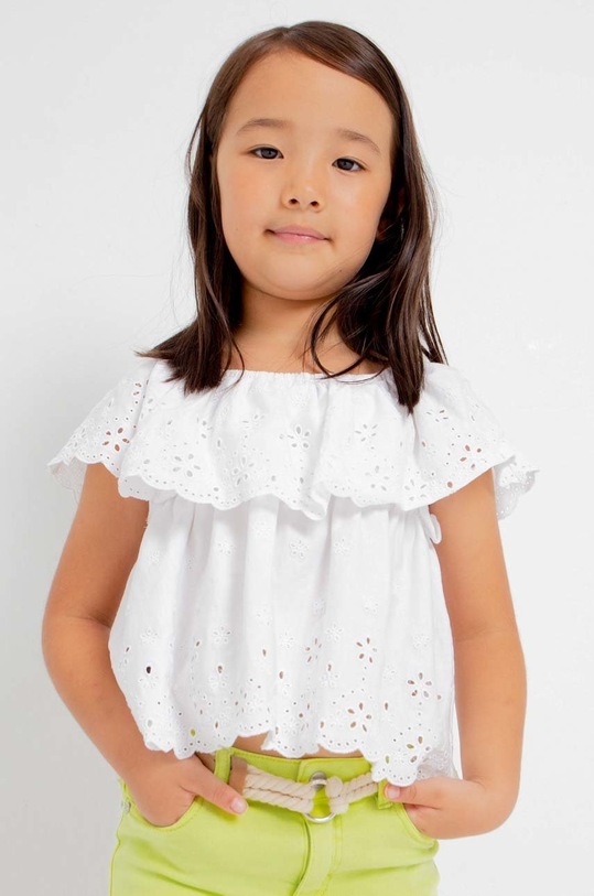 Mayoral bluza de bumbac pentru copii uni alb 3145.6H.MINI