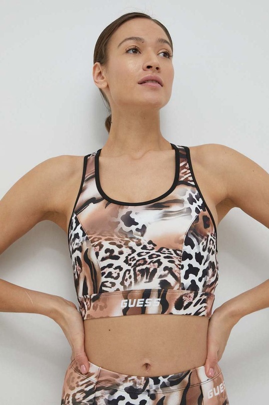 Αθλητικό σουτιέν Guess χωρίς μεταλλικές μπανέλες καφέ V3RP18.KBIL2