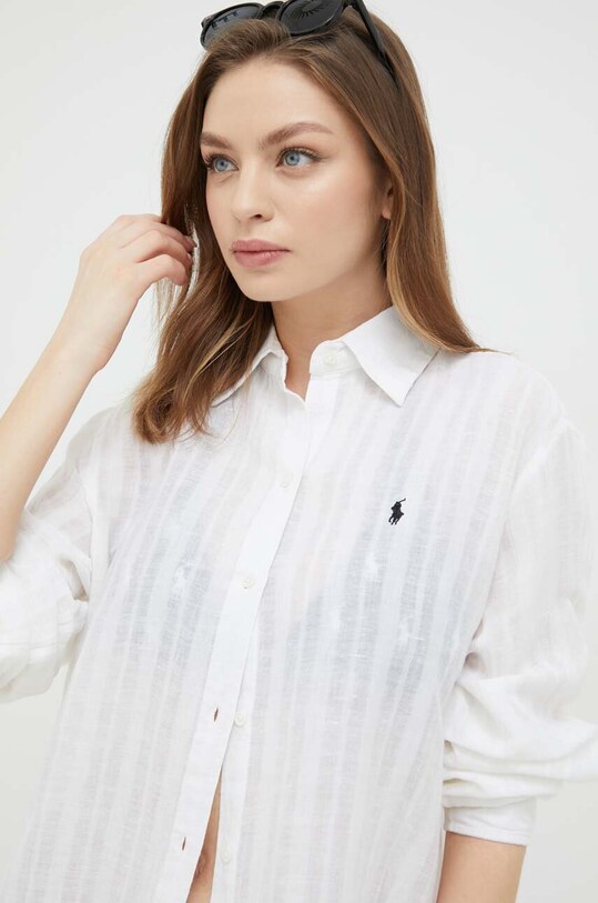 Odzież Polo Ralph Lauren koszula plażowa lniana 21264377 biały