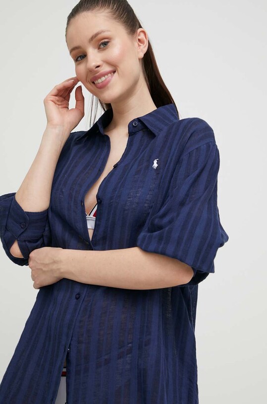 Λινό πουκάμισο παραλίας Polo Ralph Lauren σκούρο μπλε 21264377