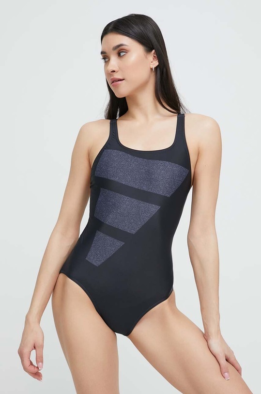 adidas Performance costum de baie dintr-o bucată Big Bars Graphic moale negru HR4381