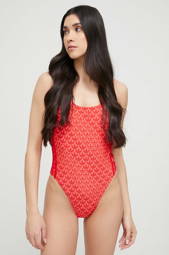 adidas Originals costum de baie dintr-o bucată Monogram 3-Stripes moale rosu HZ4109