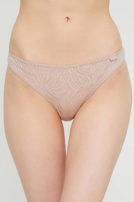 Calvin Klein Underwear stringi koronka beżowy 000QF6878E.PPYX