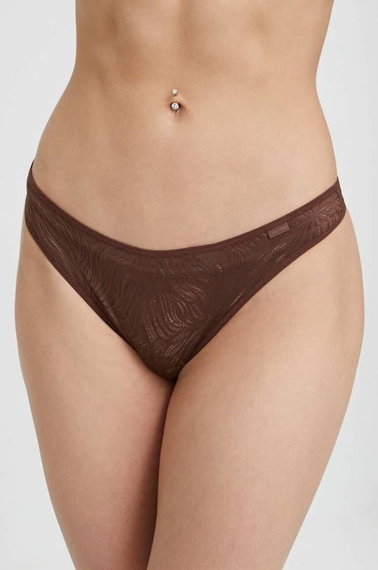 Calvin Klein Underwear stringi koronka brązowy 000QF6878E.PPYX