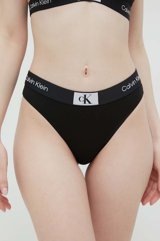 Σλιπ Calvin Klein Underwear πλεκτό ύφασμα μαύρο 000QF7222E.PPYX