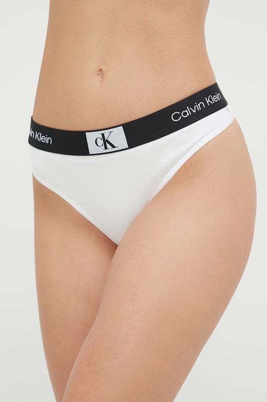 Στρινγκ Calvin Klein Underwear πλεκτό ύφασμα λευκό 000QF7221E.PPYX